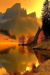 Wall Mural - Mountain lake in the fall season