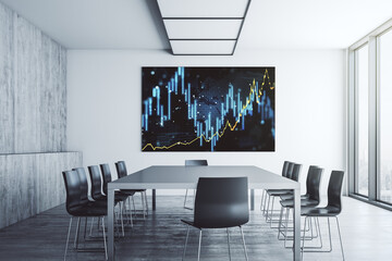 Aufkleber - Abstract creative financial diagram on presentation monitor in a modern boardroom, banking and accounting concept. 3D Rendering