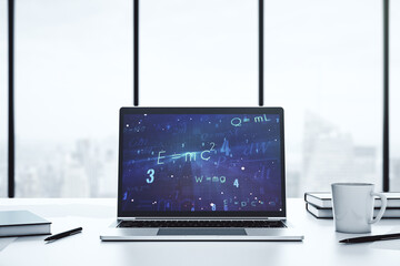 Poster - Creative scientific formula illustration on modern computer monitor, science and research concept. 3D Rendering