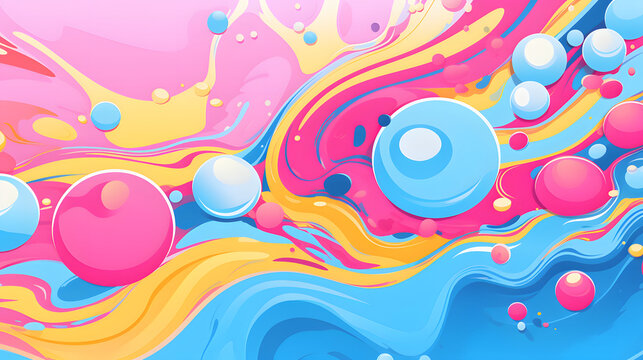 Digital retro cartoon bubbly juicy swirls geometric pattern graphics poster background