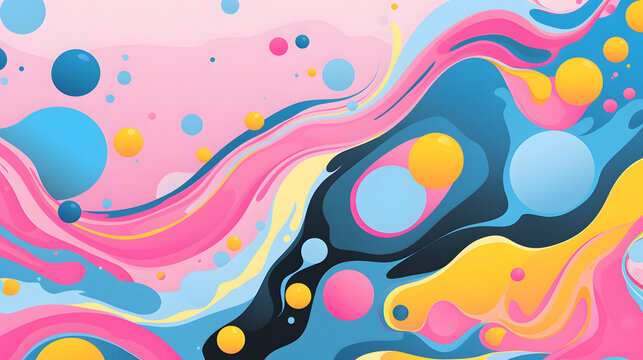 Digital retro cartoon bubbly juicy swirls geometric pattern graphics poster background