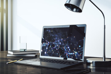 Aufkleber - Creative concept of wireless technology on modern laptop screen. Big data and database concept. 3D Rendering