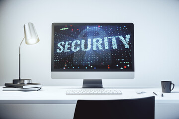 Poster - Cyber security creative concept on modern laptop monitor. 3D Rendering