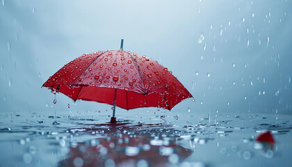 umbrella on a rainy day.splash of drops, concept of rain generated by ai
