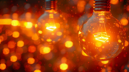 Poster - Incandescent light bulb on dark background with bokeh effect
