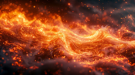 Poster - Futuristic abstract sci-fi background with glowing waves and particles fractal galaxies