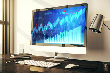 Poster - Abstract creative financial diagram on modern computer monitor, banking and accounting concept. 3D Rendering