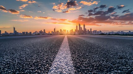 Poster - A city skyline is visible in the background as the sun sets