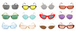Set of stylish sunglasses on white background