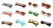 Set of stylish sunglasses on white background