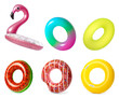 Set of different inflatable rings on white background
