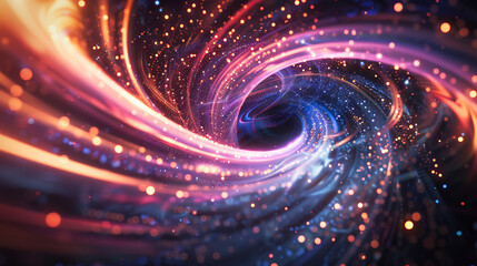 Wall Mural - Abstract swirl of glowing neon light particles on a dark background