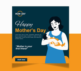 Wall Mural - mother's day social media post vector template. mother's day post banner layout cover unique poster design media post 