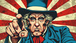 Uncle Sam vector illustration with pointing hand, generative Ai