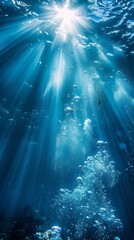 Poster - A beautiful blue ocean with sunlight shining through the water