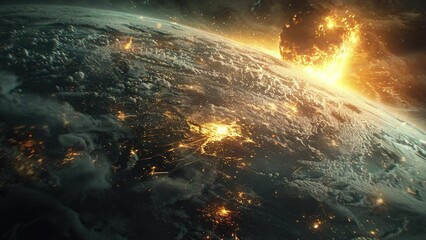Wall Mural - national asteroid day concept. meteor falls in the space. astroid impact. a very realistic view of a