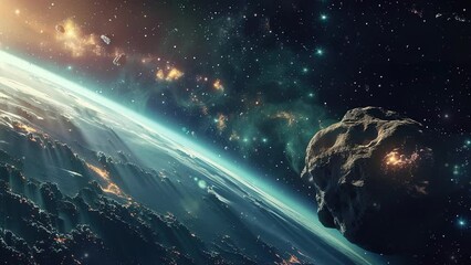 Wall Mural - national asteroid day concept. asteroids in the solar system. beautiful and amazing asteroid field. 