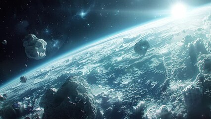 Wall Mural - national asteroid day concept. asteroids in the solar system. beautiful and amazing asteroid field. 