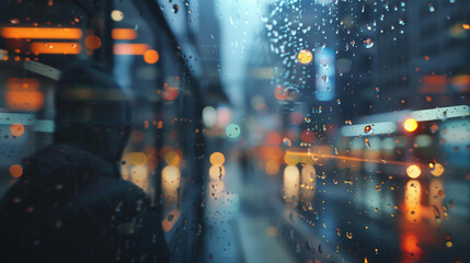 Poster -  a traveler's perspective through a clear glass window. The scene should capture the changing landscape outside, refracted and distorted slightly by the glass, conveying a sense of movement and transi