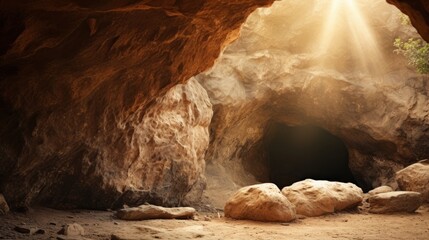 Sticker - Sunlit cave with rocky formations