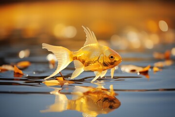 Poster - Vibrant Goldfish Swimming in Reflective Water