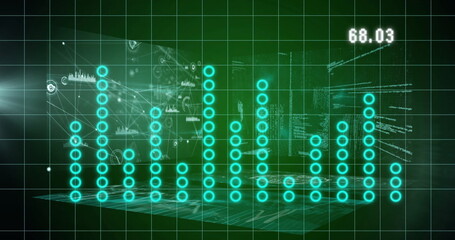 Poster - Image of statistics and financial data processing over dark background