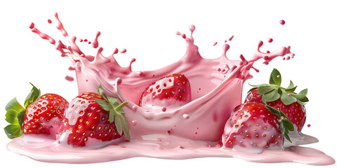 Sticker - Strawberry milk splash with transparent background