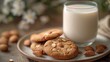 Glass of milk and almond cookies