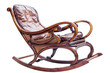 A rocking chair with a built-in footrest for added comfort, isolated on a solid white background.