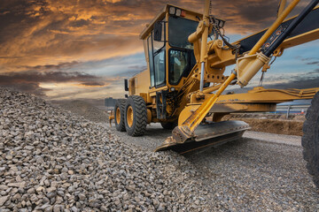 Canvas Print - Excavator building a road in a site construction