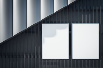 Poster - Modern designer wall with empty white mock up posters in empty underground interior. 3D Rendering.