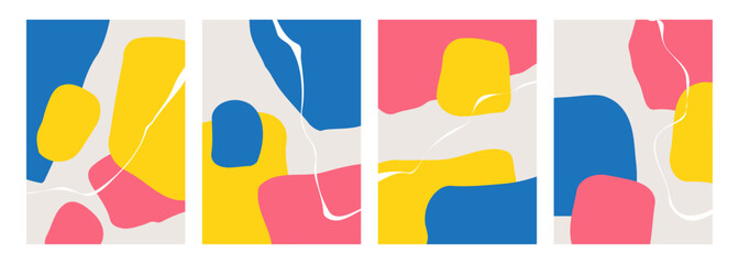 Poster - Abstract backgrounds with various curved bright colored shapes and white bent lines for creative graphic design. Vector illustration.
