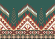 Seamless ethnic pattern on green background. Abstract vector illustration geometric shapes of squares, triangles, and rectangular, in brown, yellow and red.