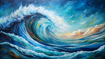 Wall Mural - Blue Wave Swirl: Abstract Illustration of Light and Motion in a Surreal Space