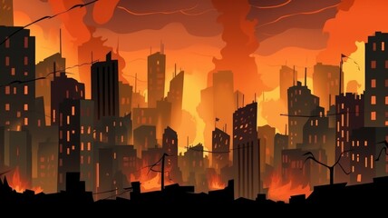 Wall Mural - Apocalyptic Urban Inferno: City Engulfed in Flames