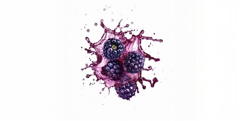 Wall Mural - Blackberries in purple juice Isolated on a white background.