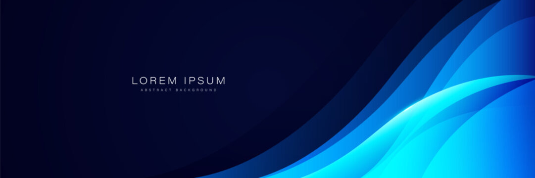 Modern abstract dark blue banner background. Bright blue gradient wave shapes graphic design. Futuristic technology concept. Suit for brochure, presentation, business, corporate, website, flyer