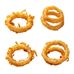 Wall Mural - 4 collection set of fried onion rings isolated on transparent or white background