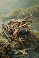 Wall Mural - ai generated illustration of a greek stream frog (rana graeca) in the cool pools of greece