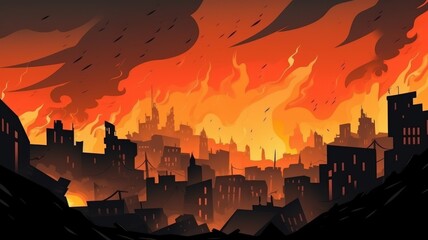 Wall Mural - Apocalyptic City Inferno Aftermath Illustration