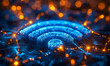 Connected Tech: Glowing Wireless WiFi Symbol on Abstract Data Network Background - Concept of Digital Connectivity and Communication