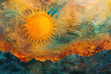 Wall Mural - Vivid Mixed Media Masterpiece    reply, International Sun Day, the importance of solar energy, Sun’s contributions to life on Earth.