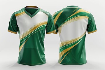 A jersey with an eye-catching color combination of emerald green and gold stands prominently