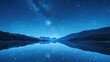 3D render of a calm starry night sky over a smooth reflective lake