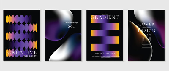 Abstract gradient background vector set. Minimalist style cover template with vibrant perspective 3d geometric prism shapes collection. Ideal design for social media, poster, cover, banner, flyer.