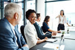 © peopleimages.com - Business meeting, diversity and team in boardroom for presentation, collaboration and corporate data with portrait. Group of people, graphs and analytics with financial analyst in office for briefing