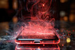 Close-up of a smartphone with clouds of smoke above it. Mobile device security concept. Generated by artificial intelligence
