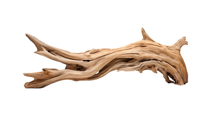 A dynamic driftwood piece with intricate twists and a smooth texture, isolated on a transparent background. Generative AI