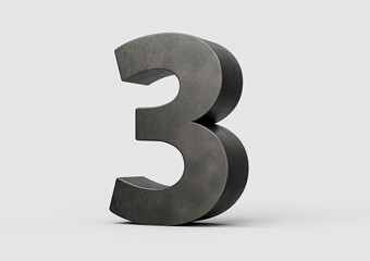 Number Three 3 Digit Made Of Gray Smooth Cast Iron Isolated On White Background 3d Illustration