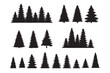 Vintage trees, forest silhouettes set. outline of a coniferous forest. Isolated. 